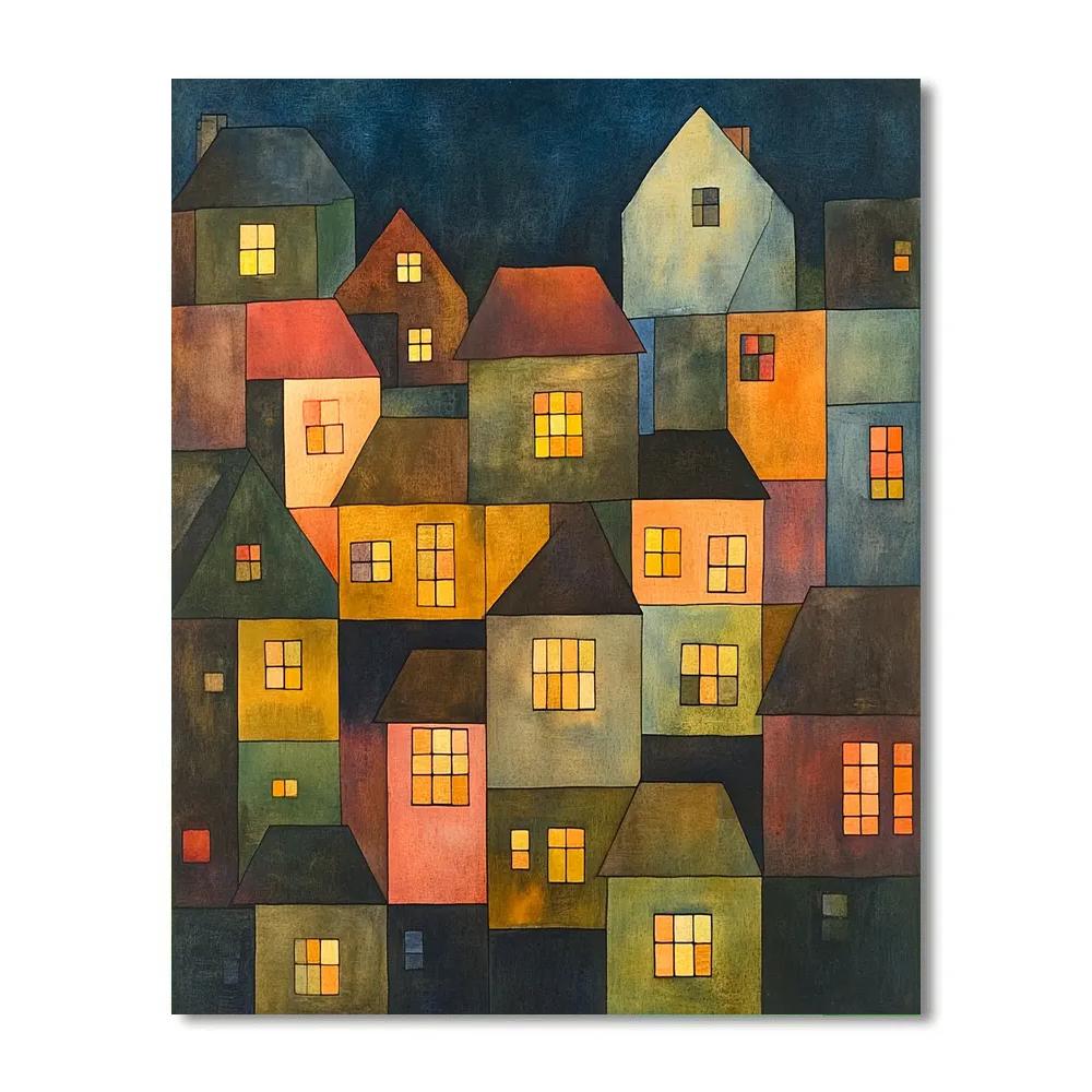 Paul Klee Inspired Lantern City At Dusk paint by color