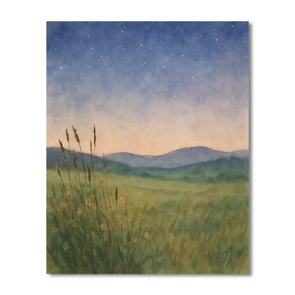 Starlit Meadow Over Quiet Hills paint by number