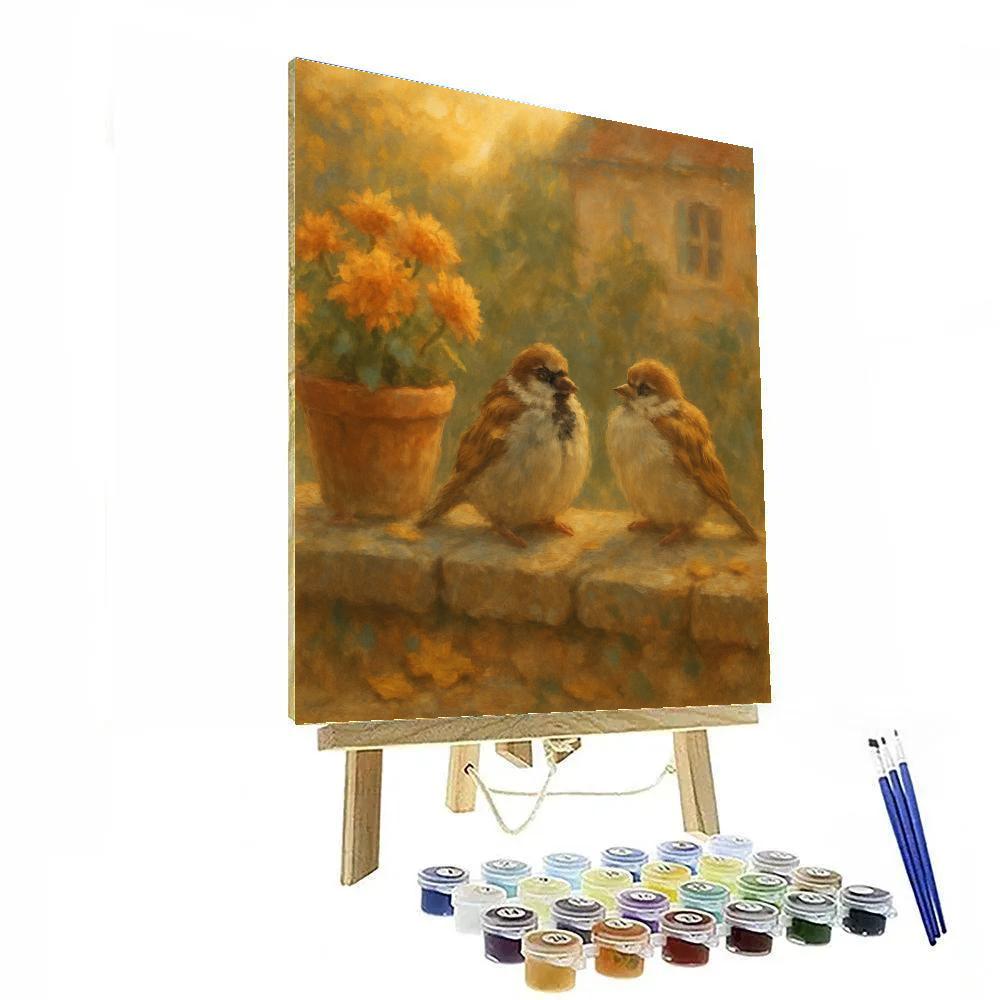 Autumn Hearth Sparrows By The Garden Wall DIY paint by numbers