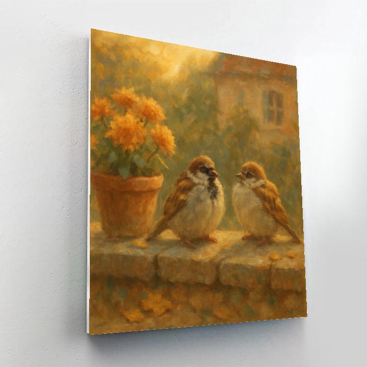 Autumn Hearth Sparrows By The Garden Wall DIY paint by numbers
