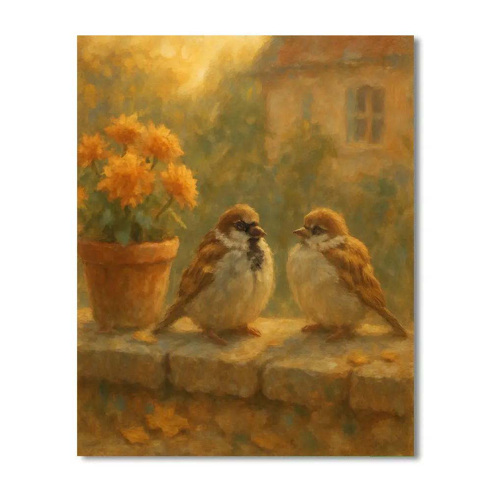 Autumn Hearth Sparrows By The Garden Wall DIY paint by numbers
