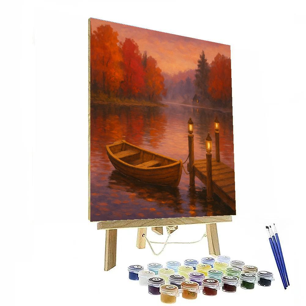 Lantern Glow Over Quiet Autumn Lake DIY paint by numbers