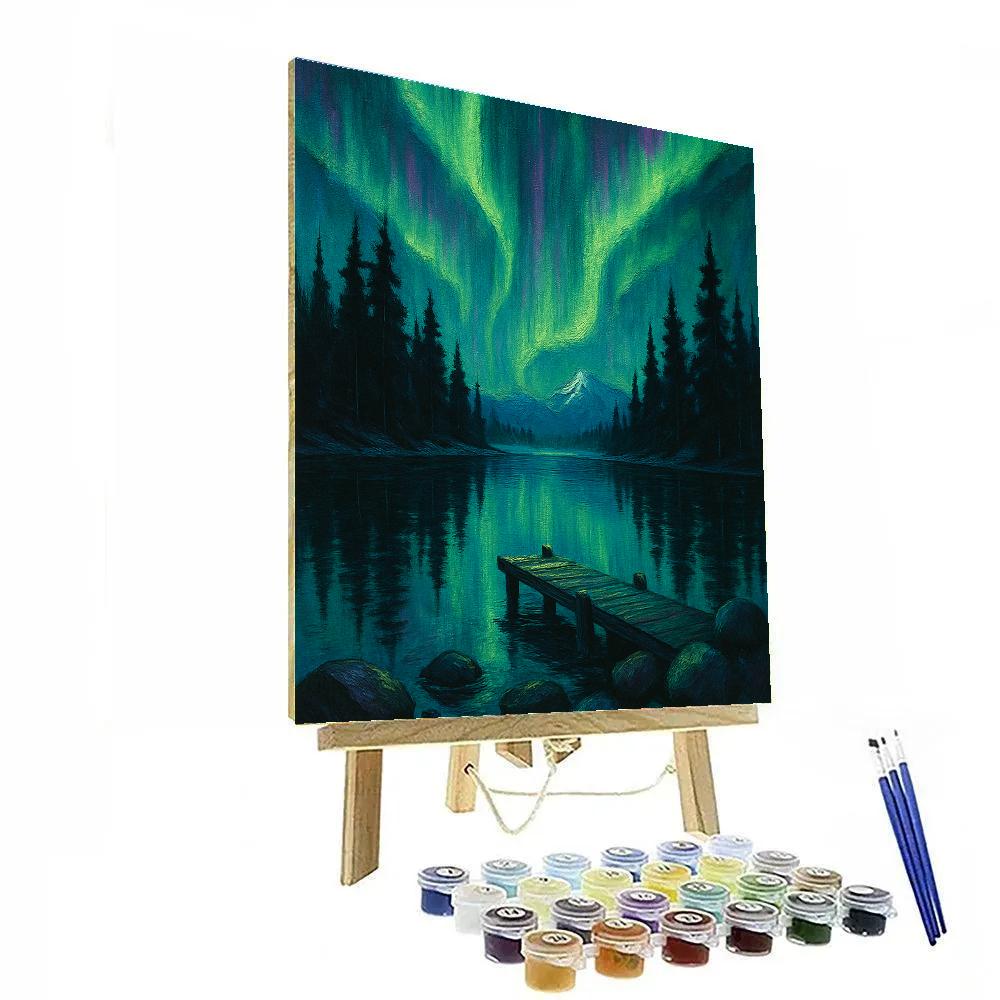 Aurora Over Quiet Pine Lake painting number kit