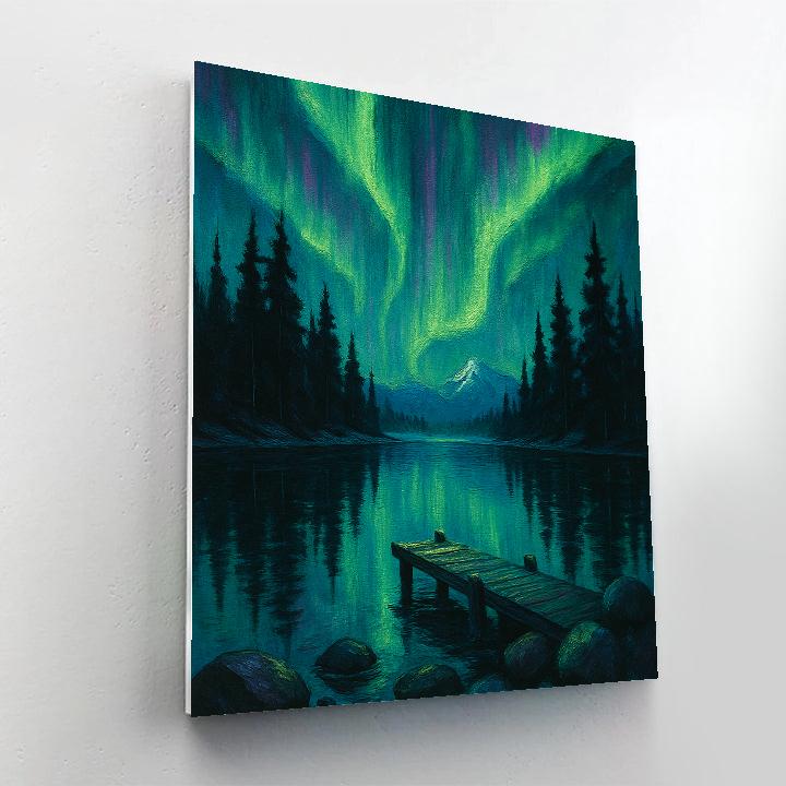 Aurora Over Quiet Pine Lake painting number kit