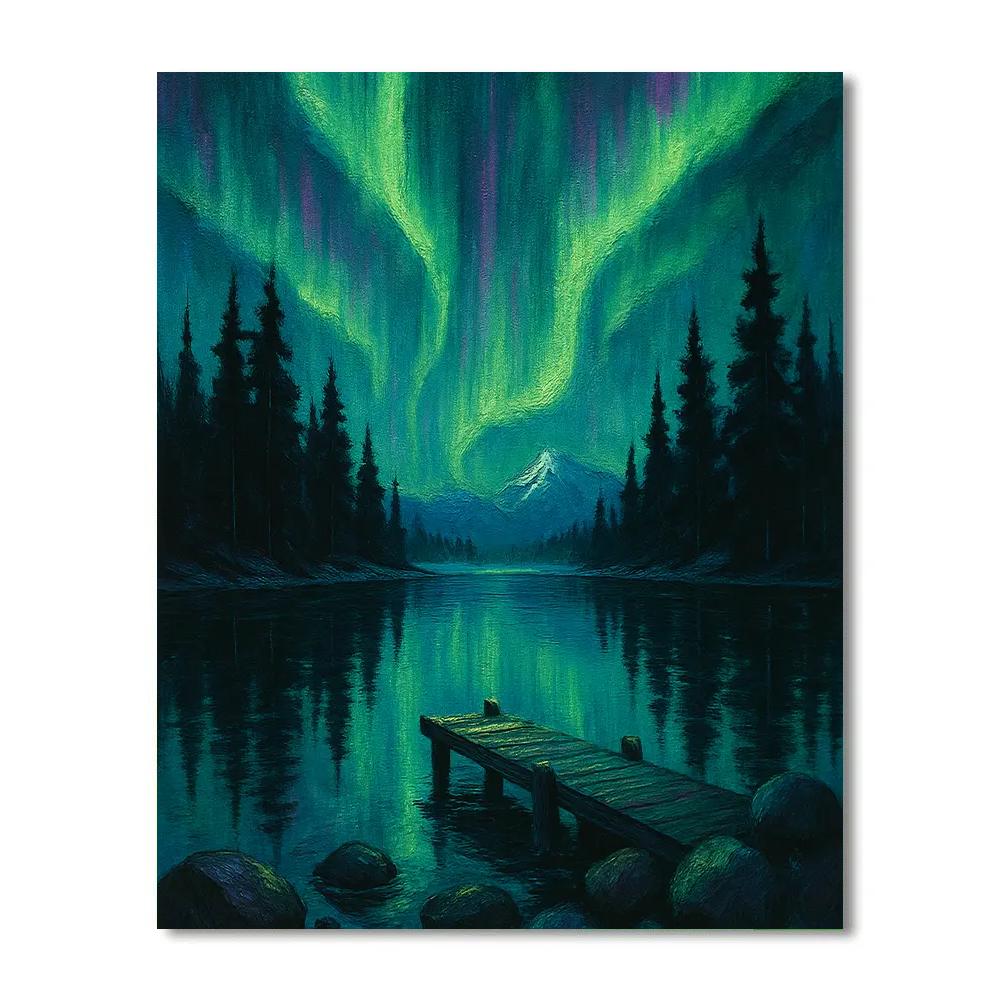 Aurora Over Quiet Pine Lake painting number kit