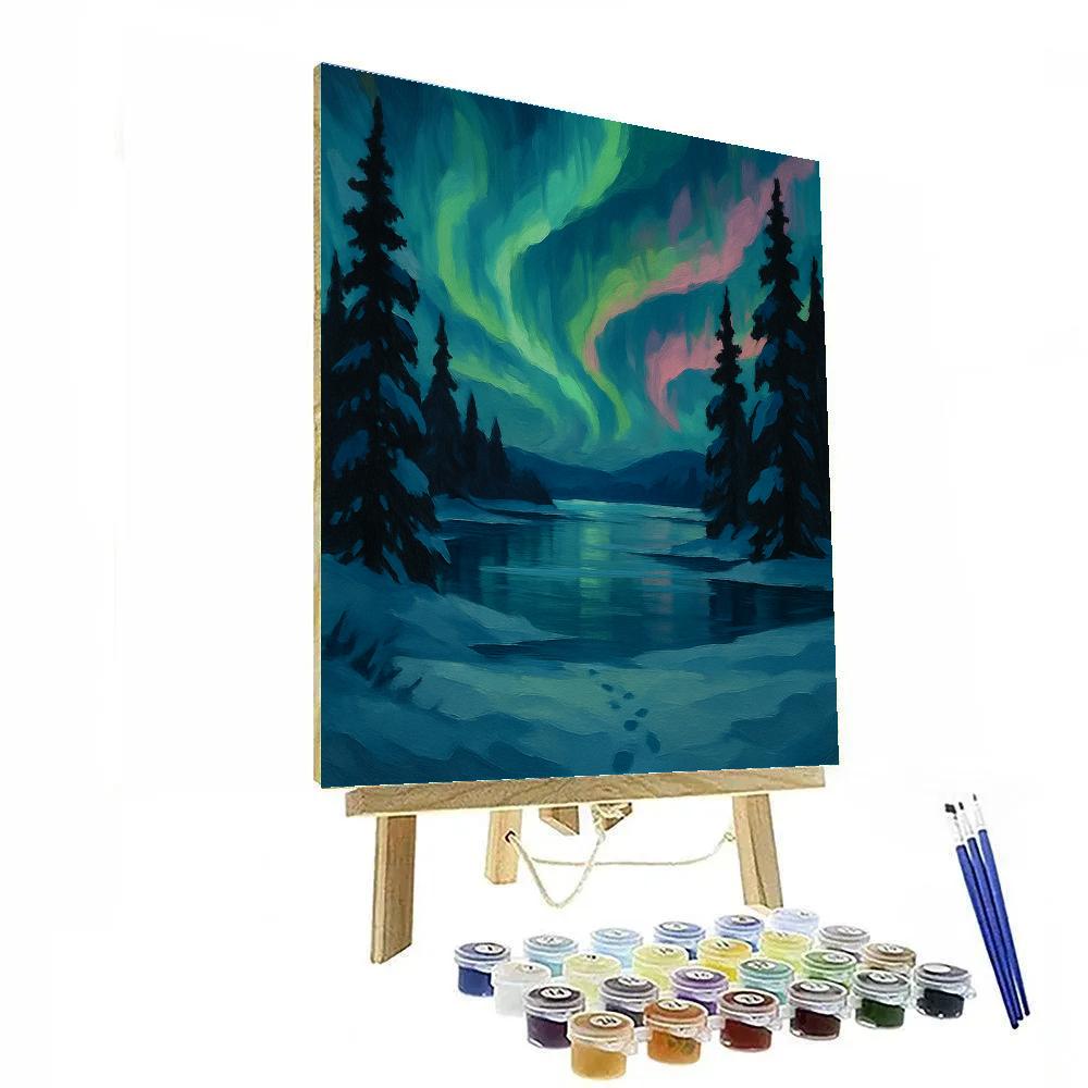 Aurora Pines Over Silent Lake Painting by numbers kit