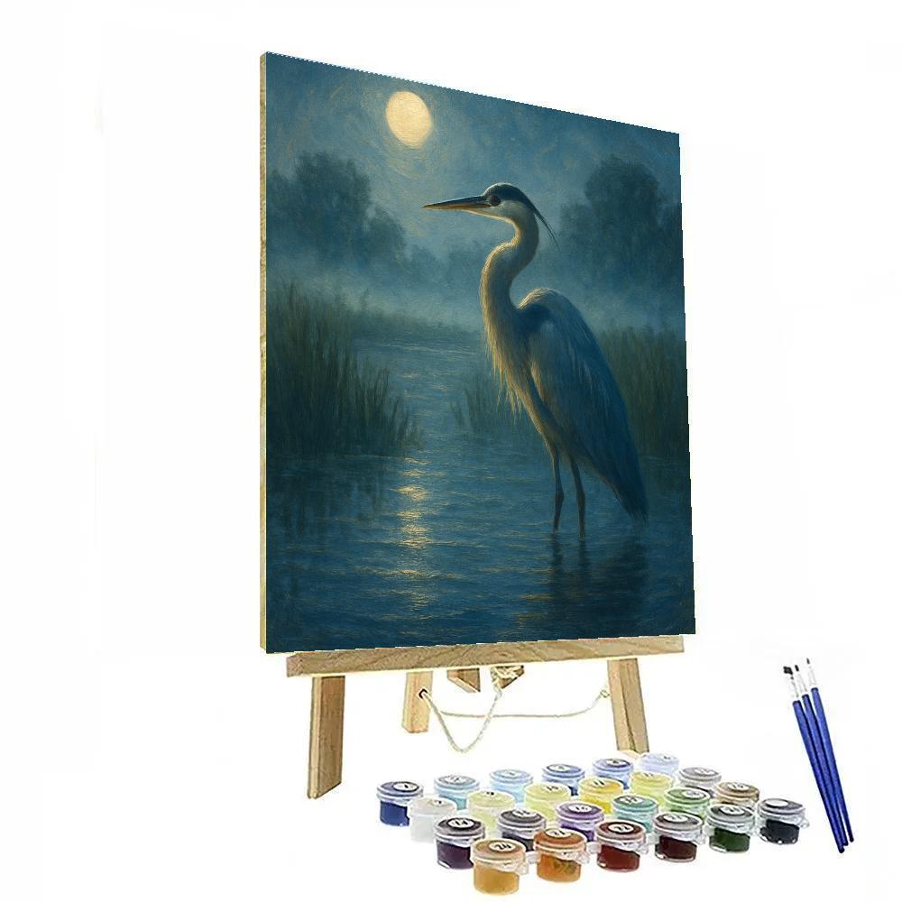 Moonlit Heron At The Quiet Marsh Paint by numbers art