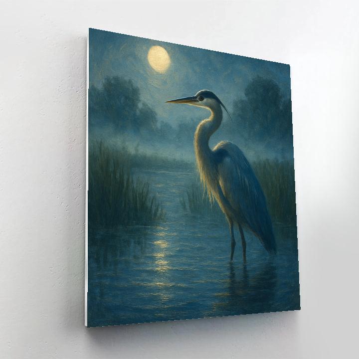 Moonlit Heron At The Quiet Marsh Paint by numbers art