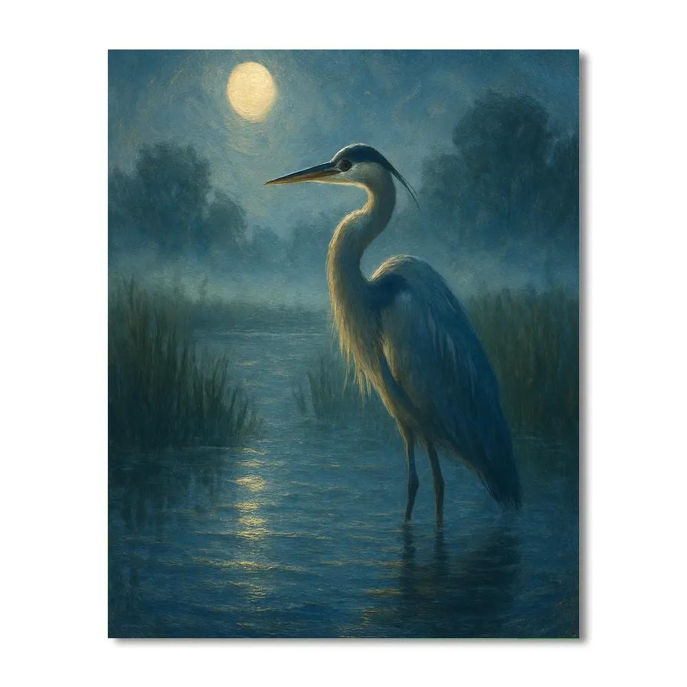 Moonlit Heron At The Quiet Marsh Paint by numbers art