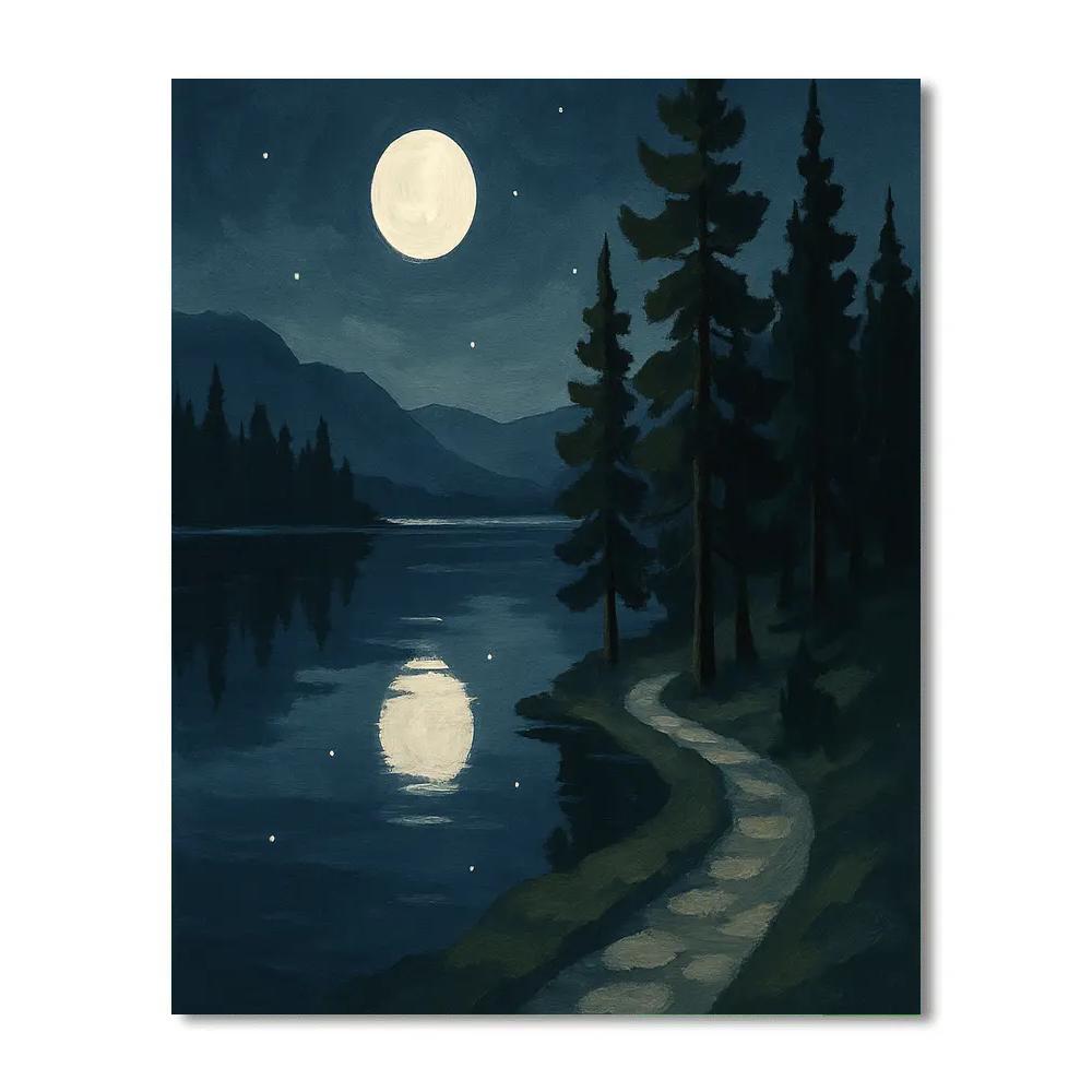 Moonlit Pines And Silver Lake Path paint by numbers
