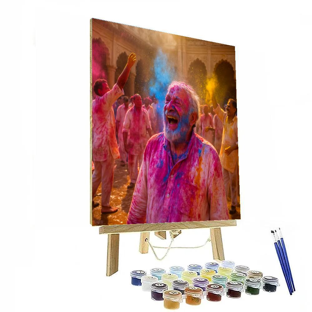 Holi Morning In Vrindavan Temple Courtyard painting number kit