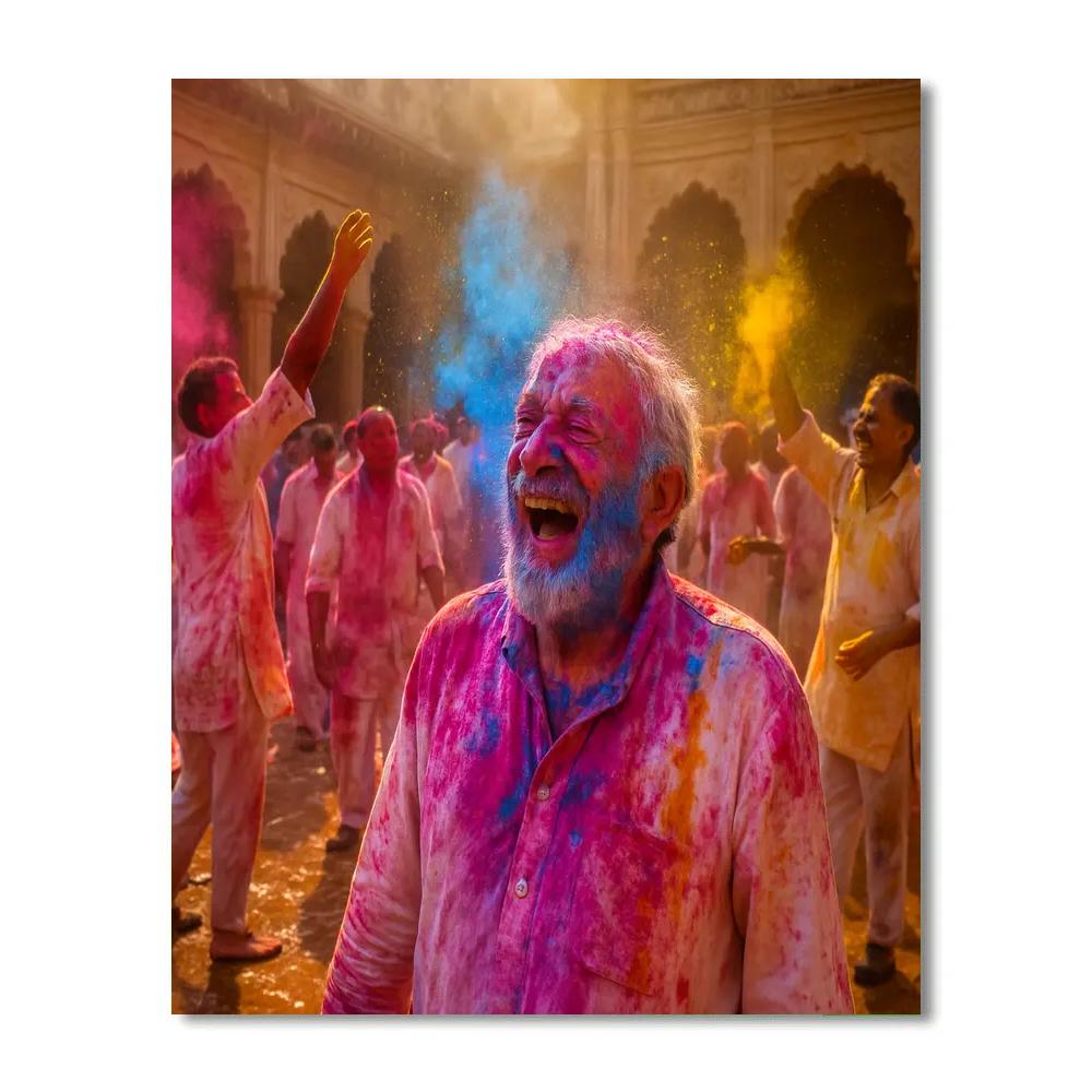 Holi Morning In Vrindavan Temple Courtyard painting number kit