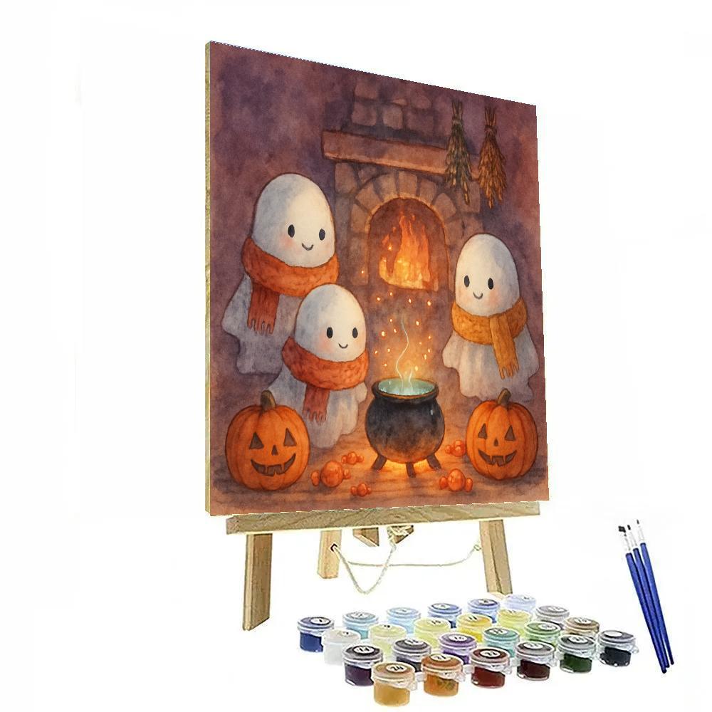 Cozy Ghosts Around The Cauldron paint by numbers