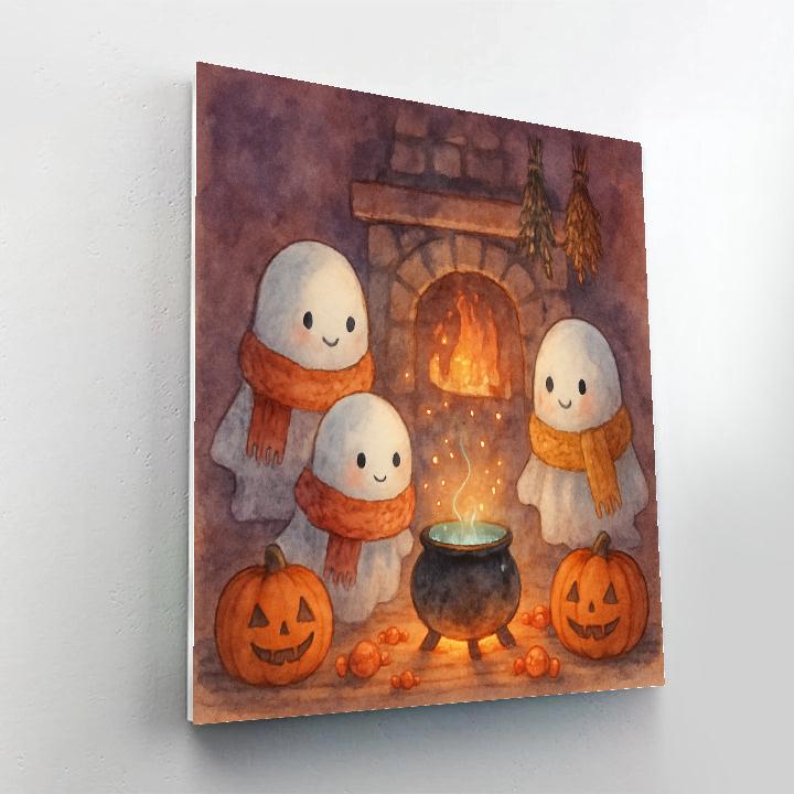 Cozy Ghosts Around The Cauldron paint by numbers
