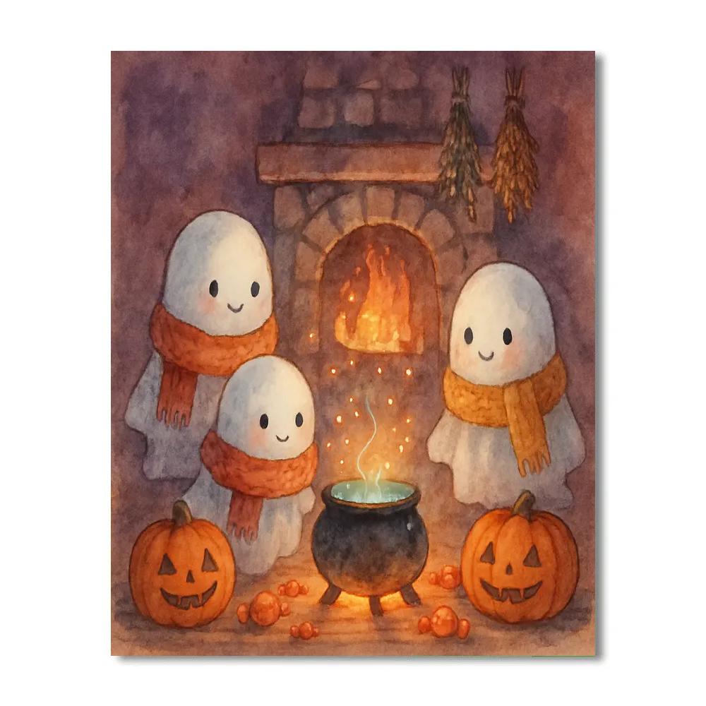 Cozy Ghosts Around The Cauldron paint by numbers