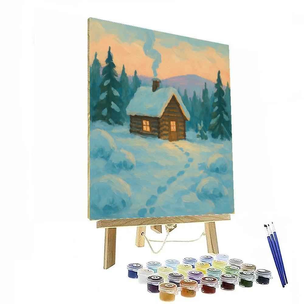 Golden Hearth Cabin In The Snowfield painting number kit