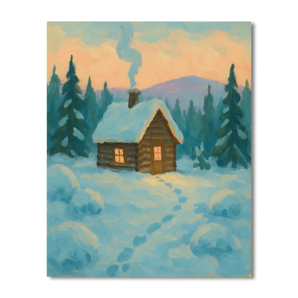 Golden Hearth Cabin In The Snowfield painting number kit