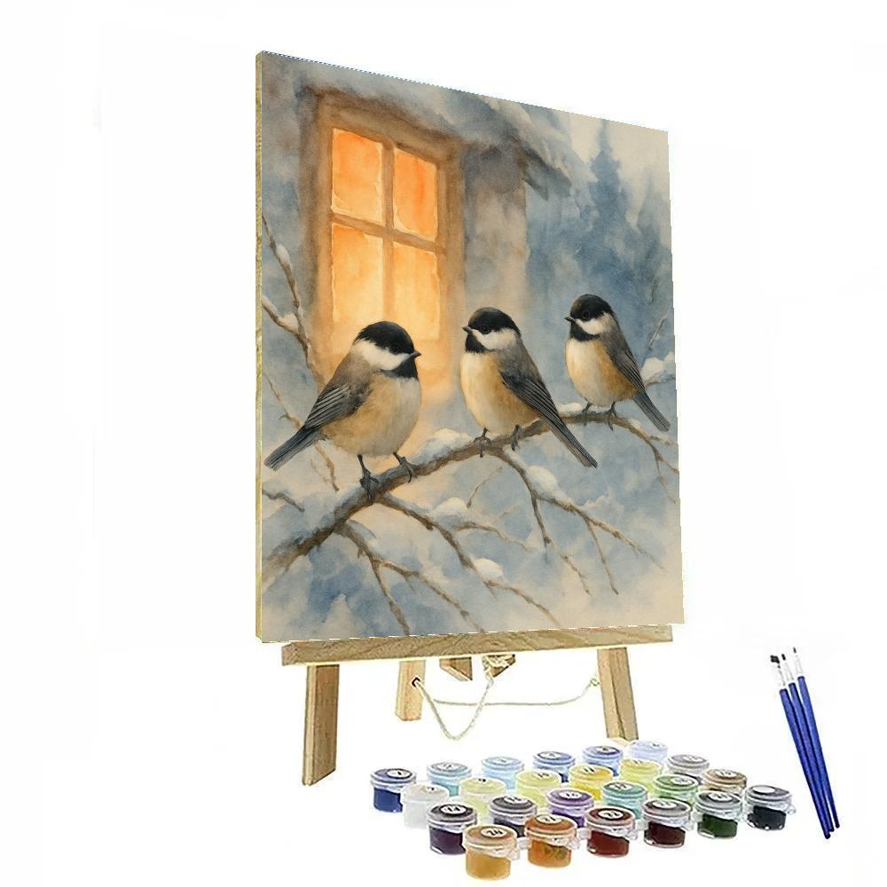 Winter Window Chickadees On Snowy Branches paint by numbers