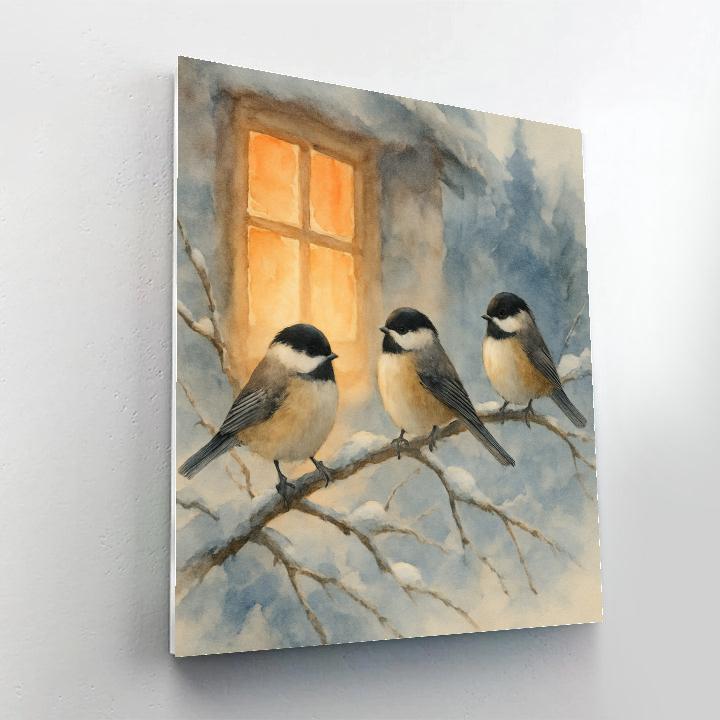 Winter Window Chickadees On Snowy Branches paint by numbers