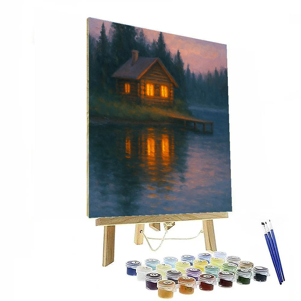 Cabin Ember Reflections At Lakeside paint by number