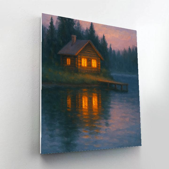 Cabin Ember Reflections At Lakeside paint by number
