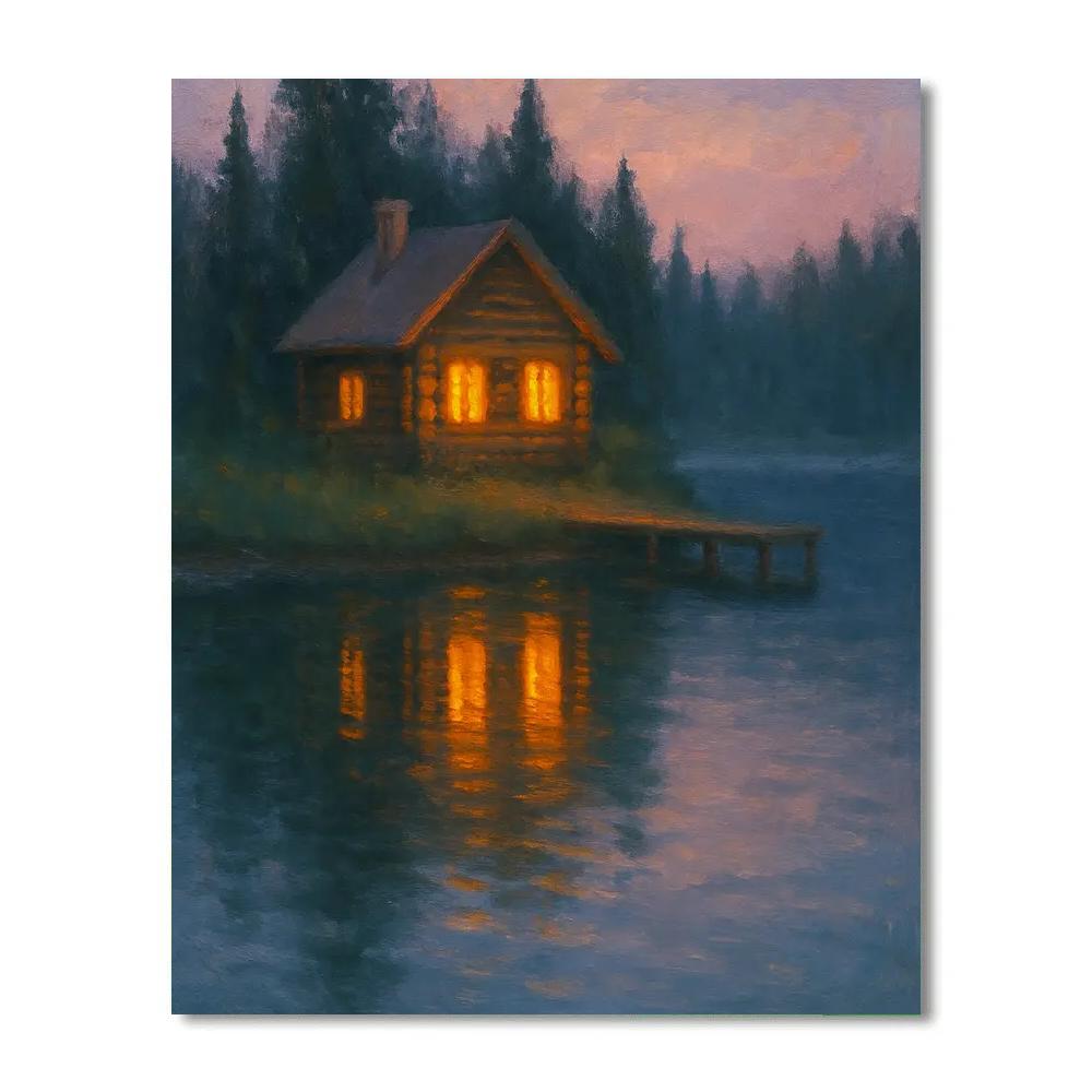 Cabin Ember Reflections At Lakeside paint by number