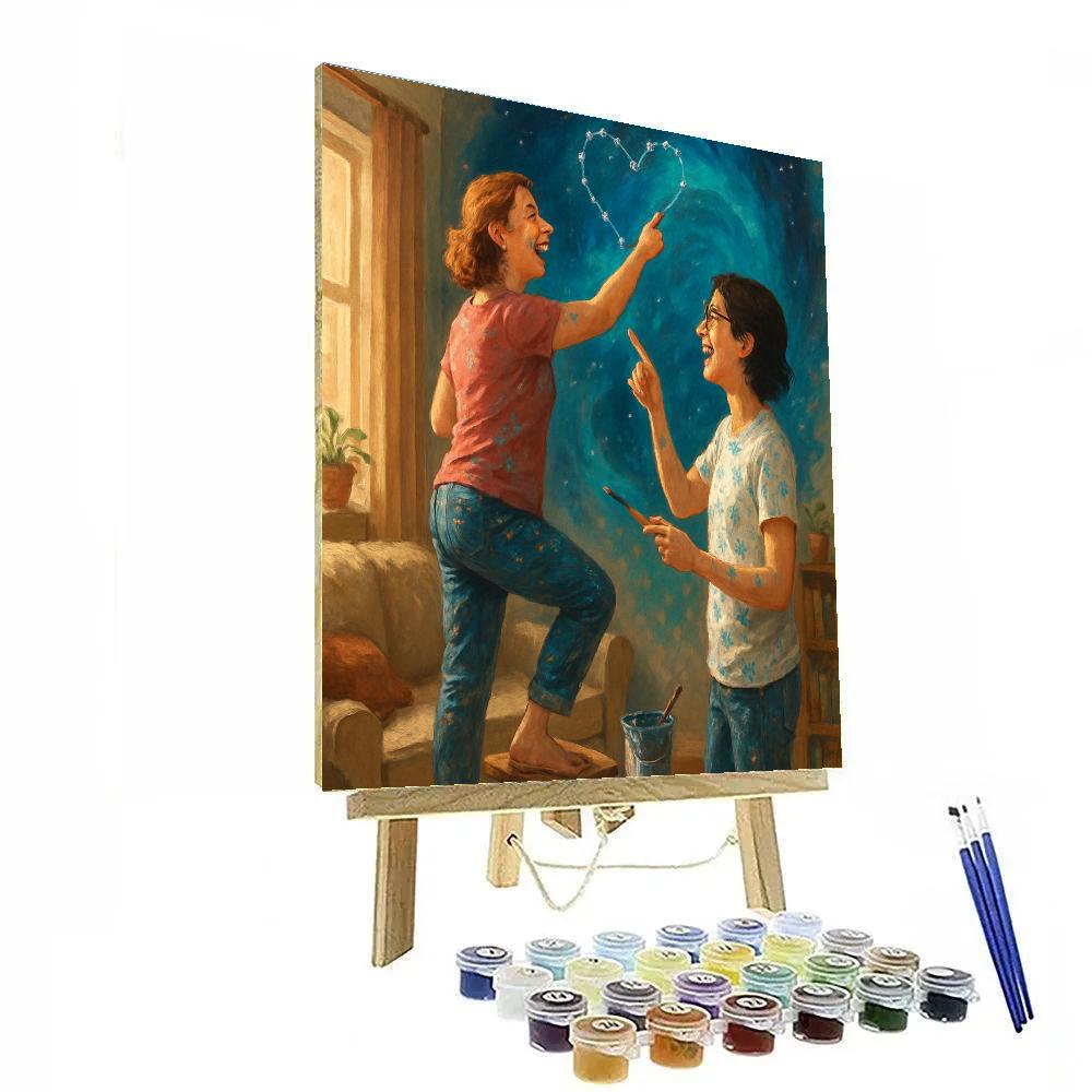Mother And Teen Painting A Constellation Mural paint by numbers