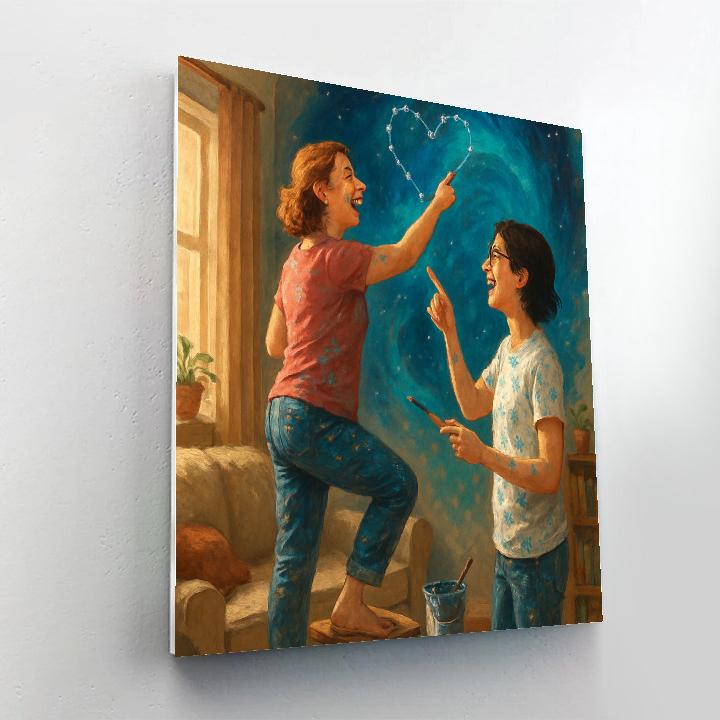 Mother And Teen Painting A Constellation Mural paint by numbers