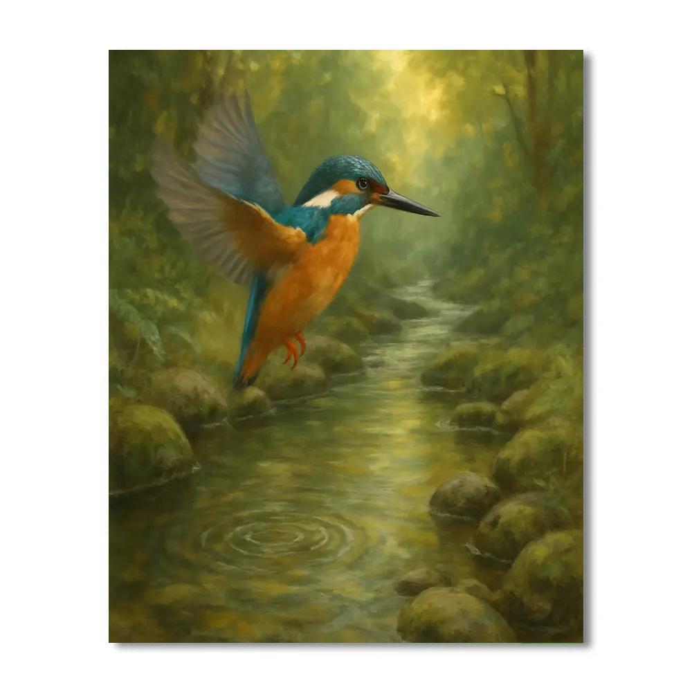Spring Creek Kingfisher Over Glassy Water Number painting