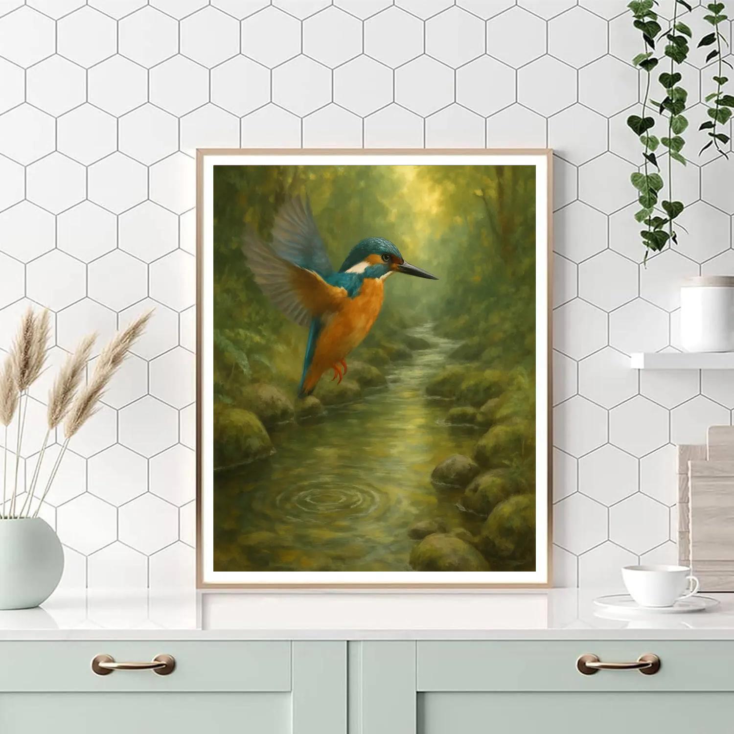 Spring Creek Kingfisher Over Glassy Water Number painting
