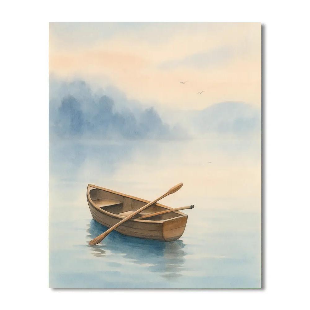 Misty Rowboat At Dawn Calm paint by numbers