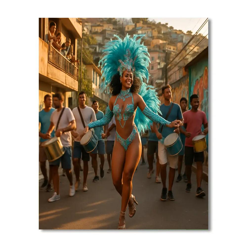 Rio Carnival Samba School Rehearsal Street Scene painting number kit