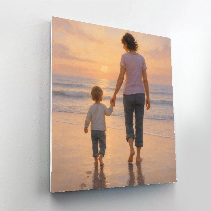 Sunrise Beach Walk With Mom And Little One painting number kit