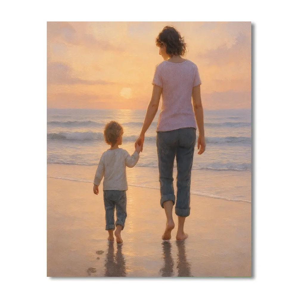 Sunrise Beach Walk With Mom And Little One painting number kit