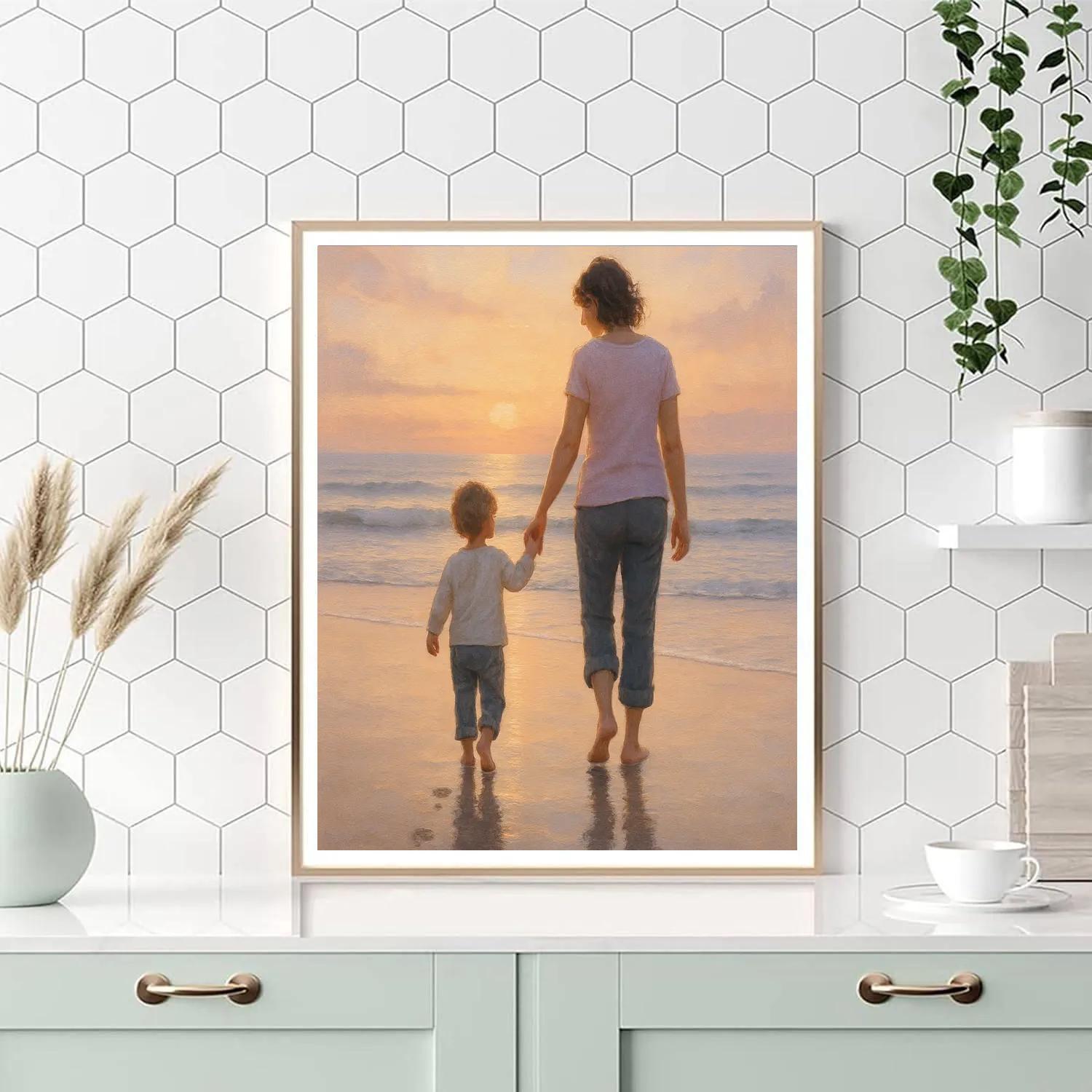 Sunrise Beach Walk With Mom And Little One painting number kit