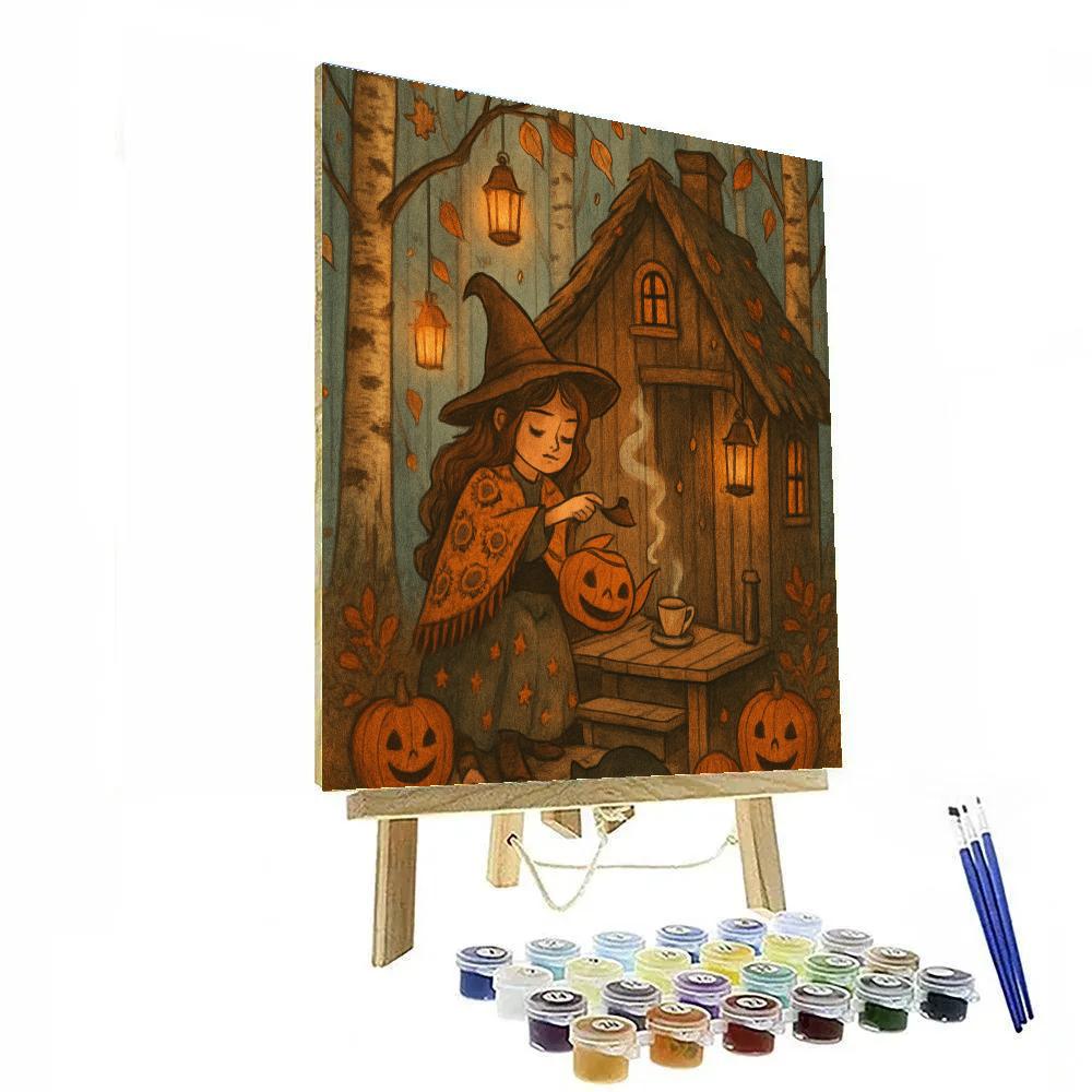 Witch Cottage Tea On The Forest Edge Paint by numbers kits