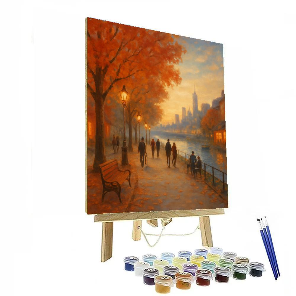 Autumn Promenade By The Riverside paint by color