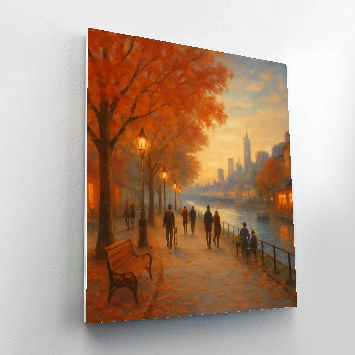 Autumn Promenade By The Riverside paint by color