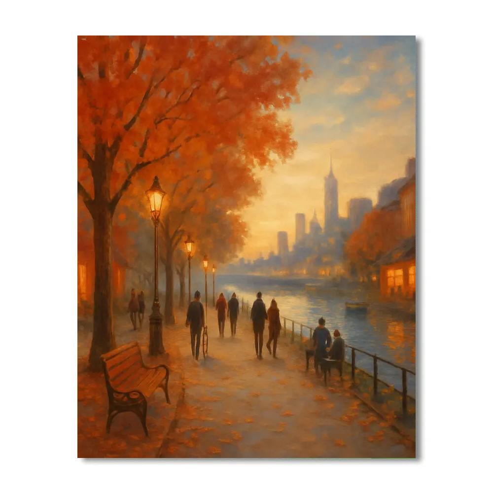 Autumn Promenade By The Riverside paint by color