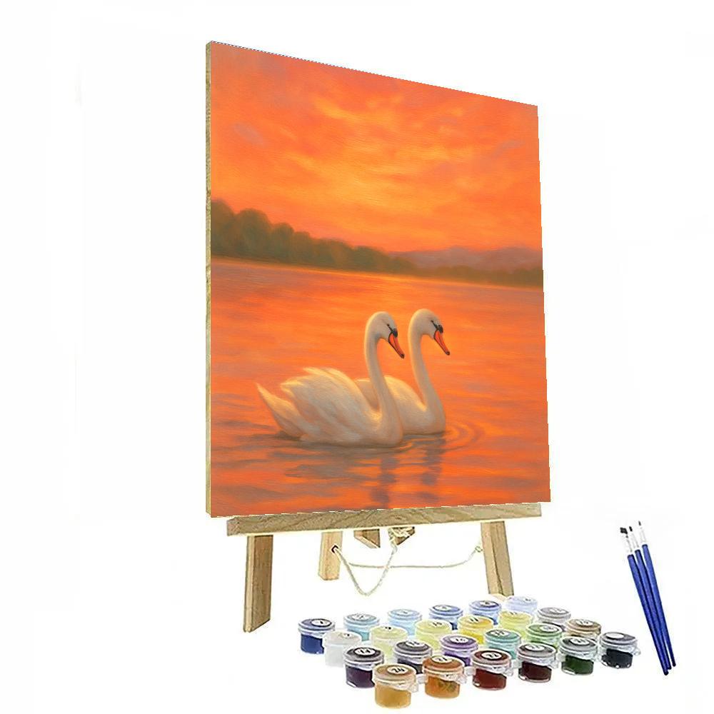 Swans In Rose Gold Evening Lake paint by color