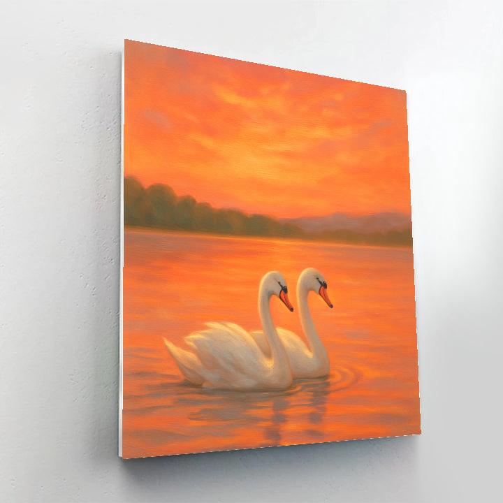 Swans In Rose Gold Evening Lake paint by color