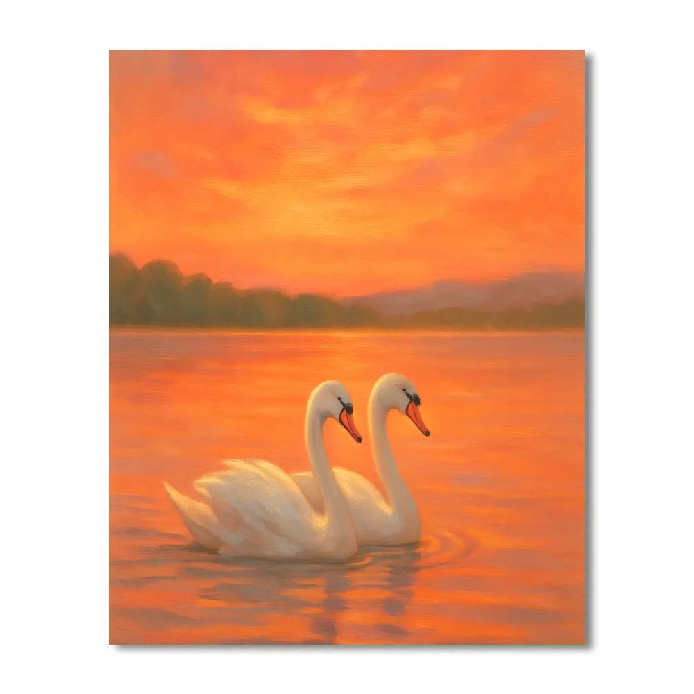 Swans In Rose Gold Evening Lake paint by color