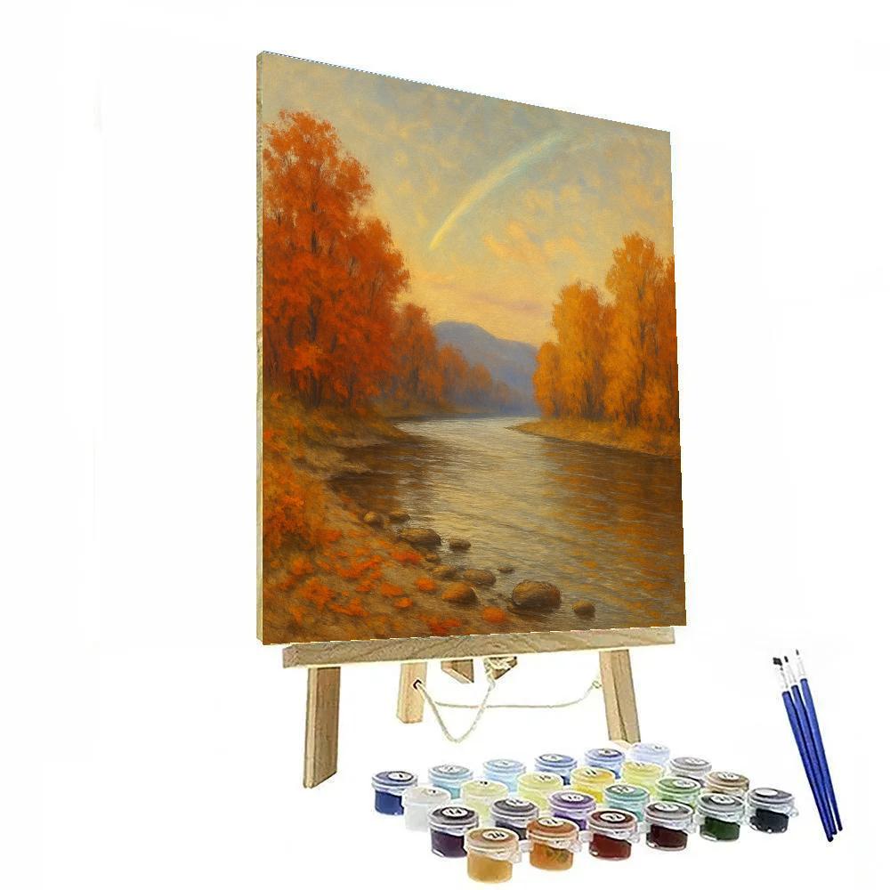 Comet Trail Above Autumn River Bend Paint by numbers art