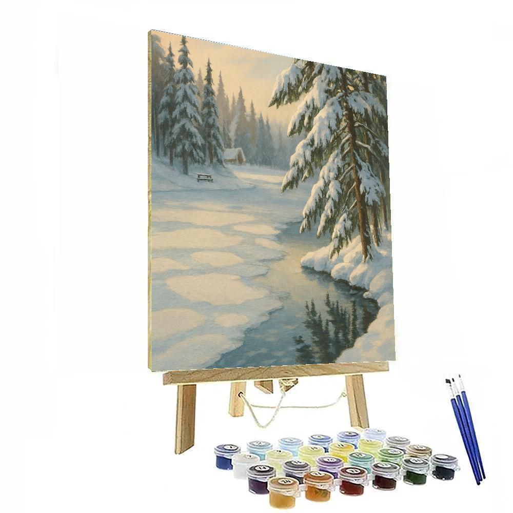 Winter Blanket Over Frozen Forest Lake Number painting