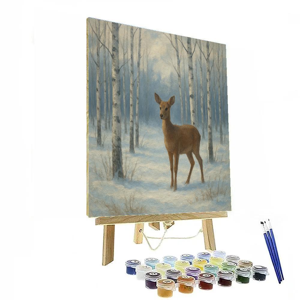 Deer Among Silver Birches Painting by numbers kit