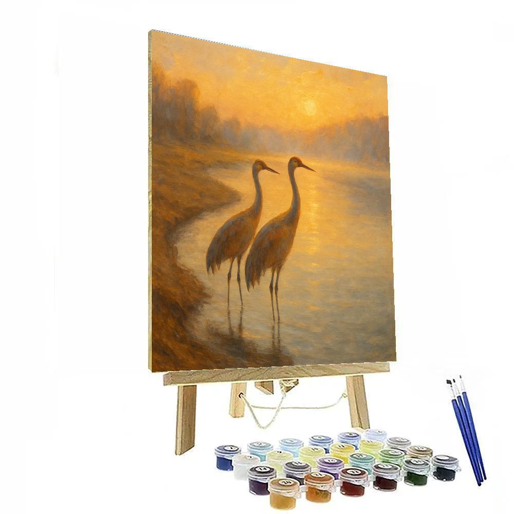 Riverbend Cranes In Amber Mist Paint by numbers art