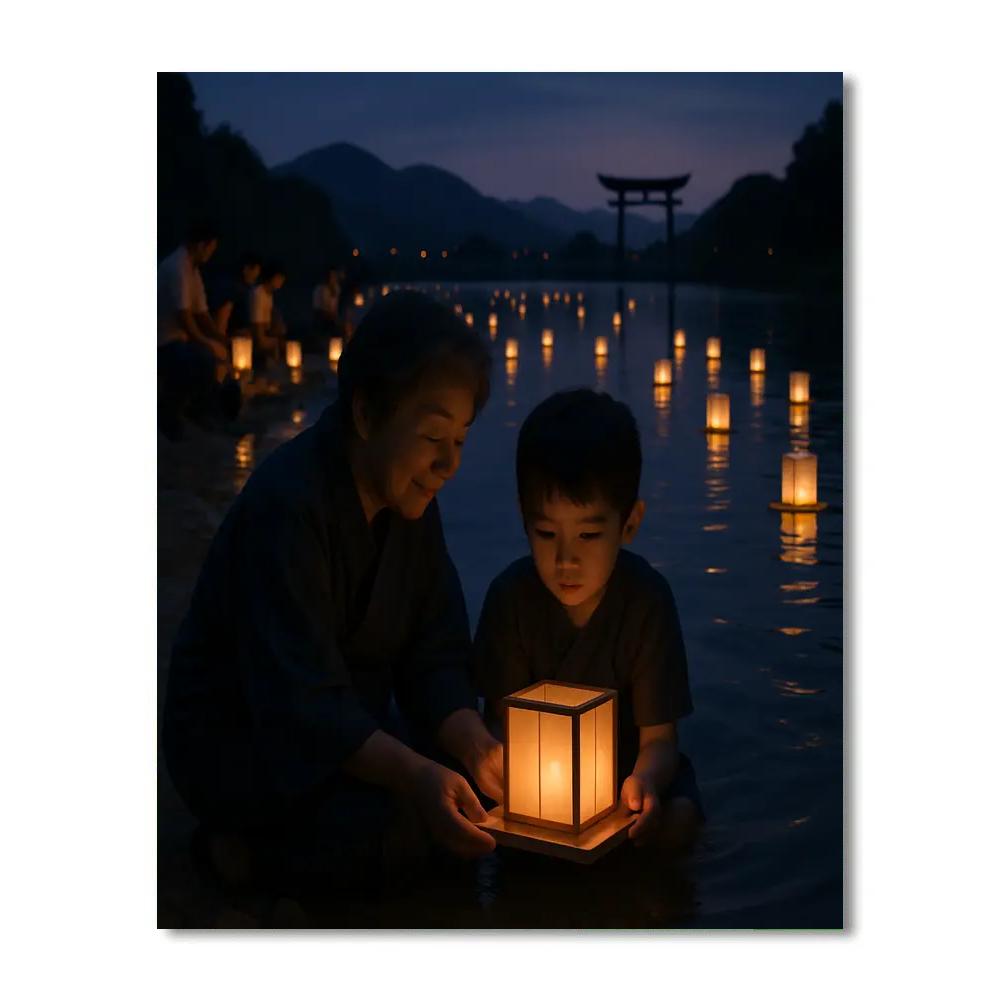 Obon Toro Nagashi Lanterns On The River painting number kit