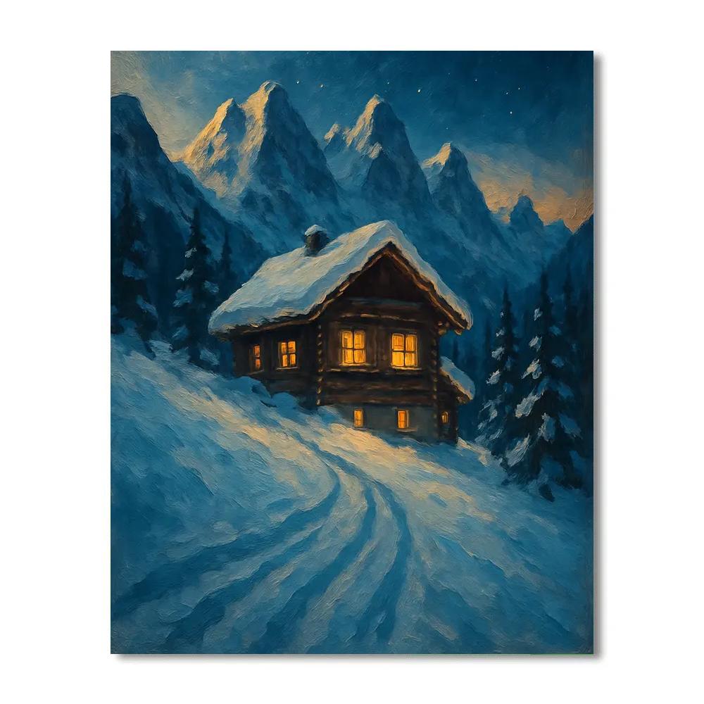 Twilight Mountain Chalet Glow painting number kit