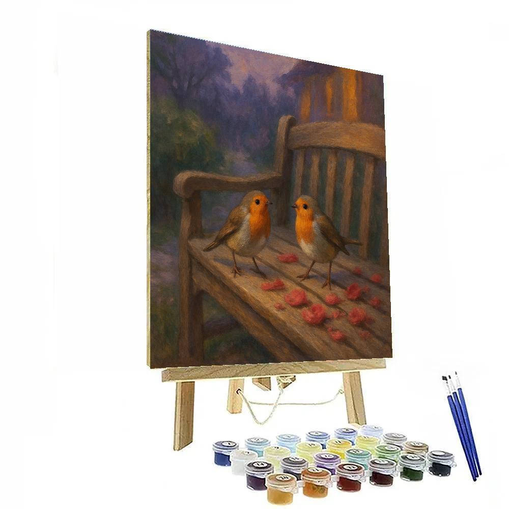 Garden Bench Robins At Dusk Painting by numbers kit