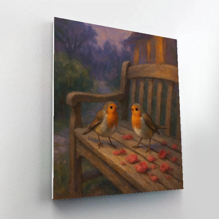 Garden Bench Robins At Dusk Painting by numbers kit